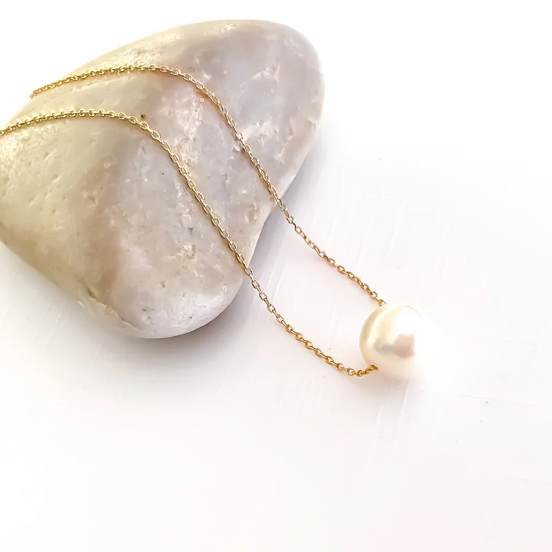 Fabric choker necklaces-Floating Pearl Necklace - Gold