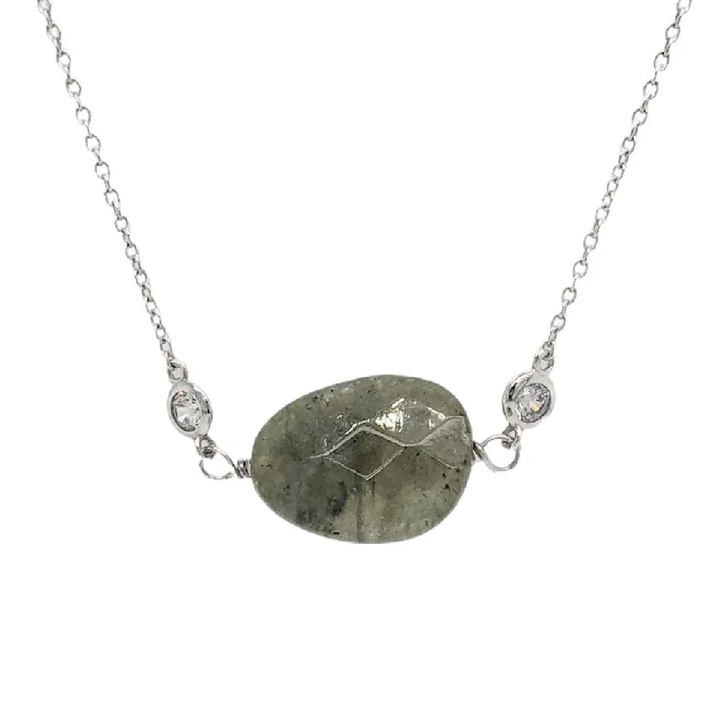 Refined pearl necklaces-SS Green Labradorite & CZ Necklace