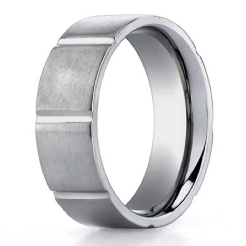 Grain wood rings-Men's Contemporary Titanium Wedding Ring with Vertical Cuts | 6mm