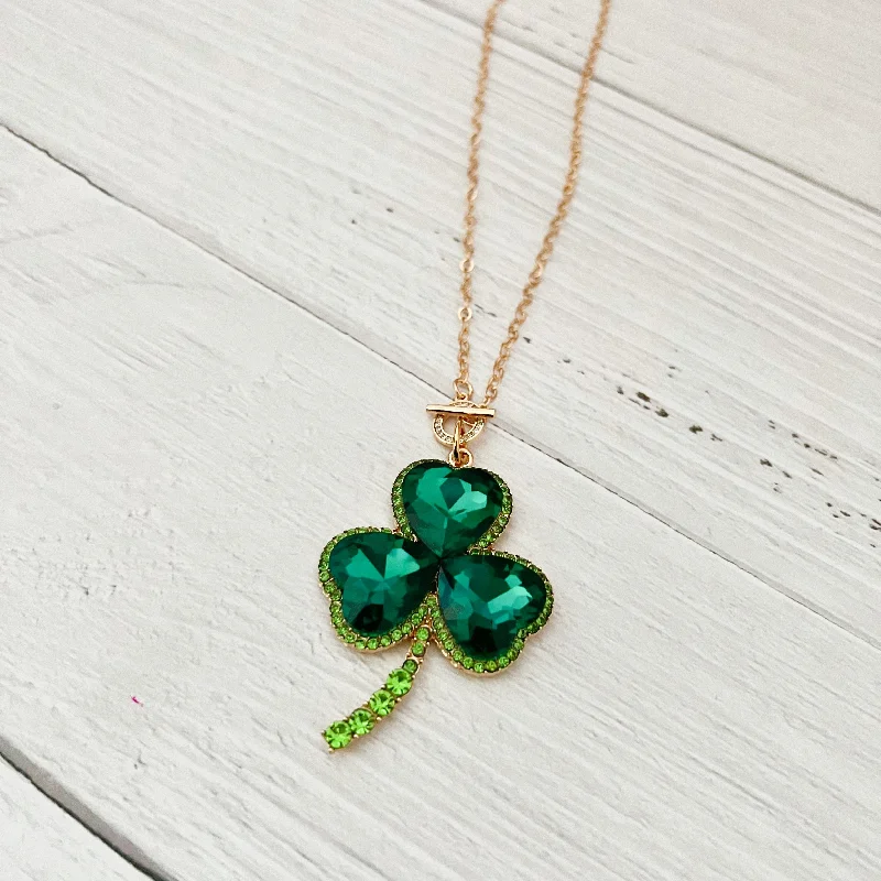 Ridged disc necklaces-Rhinestone Clover Toggle Necklace Deep Green