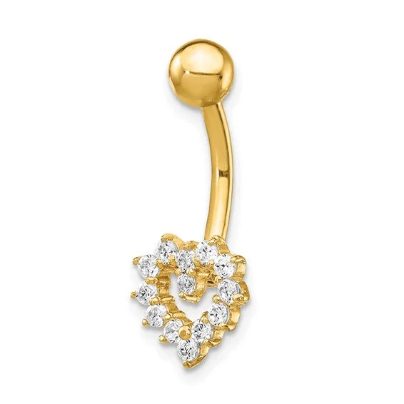 Charm eye rings-14k Gold 14 Gauge CZ Heart Belly Ring