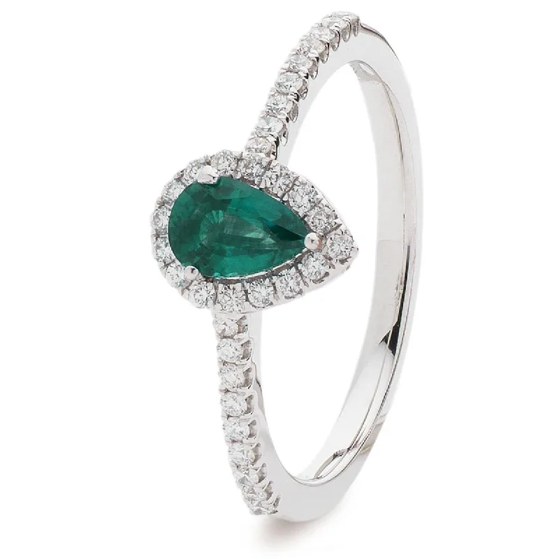 Persian tile rings-Pear Cut Emerald with Diamond Halo Ring