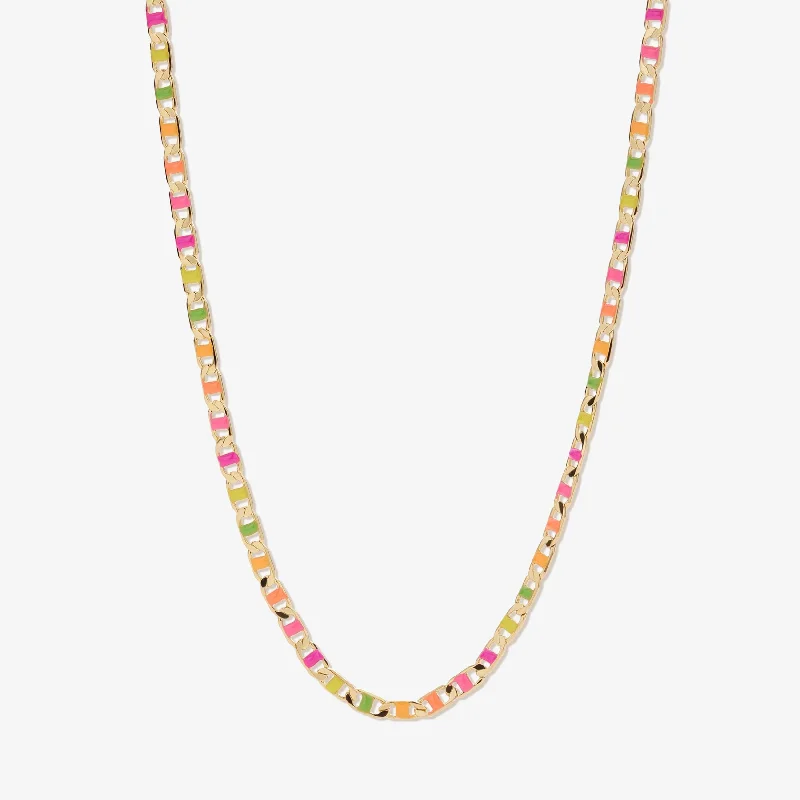 Cord tassel necklaces-Nauman neon flat chain necklace