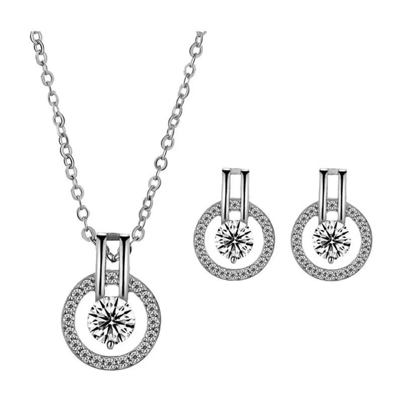 Plated silver necklaces-Cubic Zirconia Necklace and Earring Set