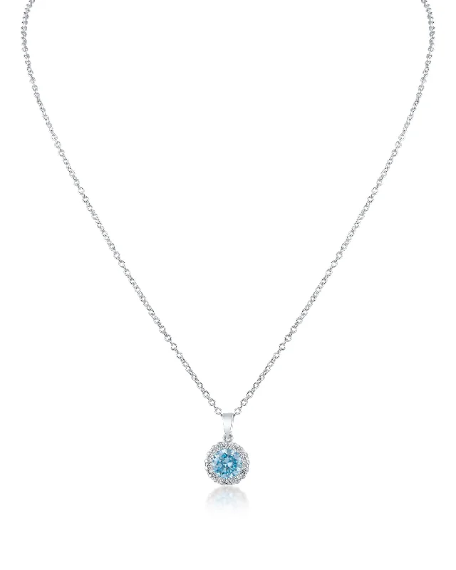 Broad bib necklaces-Aqua Round Halo Pendant Necklace