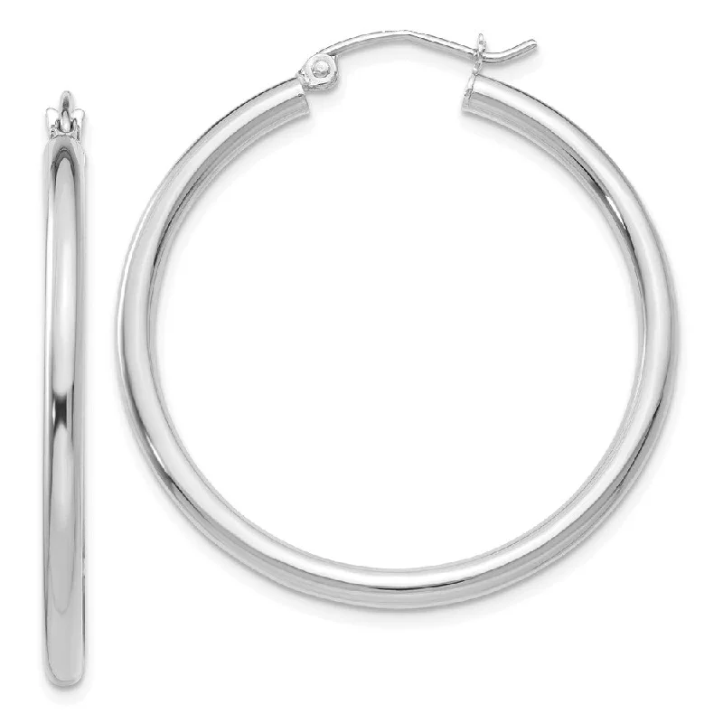 Vibrant enamel earrings-2.5mm, 14k White Gold Classic Round Hoop Earrings, 35mm (1 3/8 Inch)