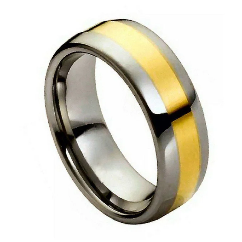 Sleek clasp rings-Tungsten High Polished Dome Yellow Gold Plated Ring l 9mm