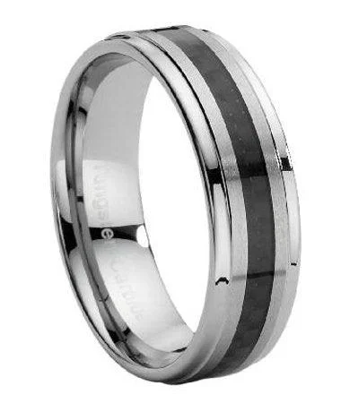 Fine pearl rings-Men's Tungsten Carbide Ring with Carbon Fiber Insert -8mm