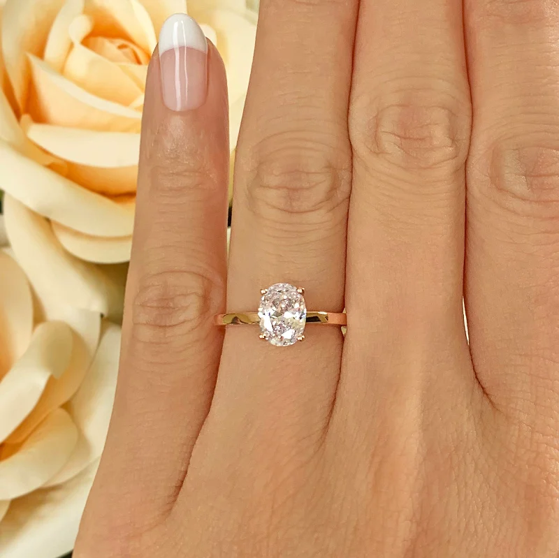 Glowing star rings-1.2 ct Oval Classic Solitaire Ring - Rose GP, 50% Final Sale