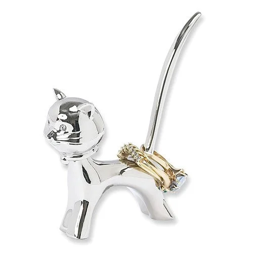 Sculpted band rings-Silver-Plated Bobble Head Cat Ring Holder