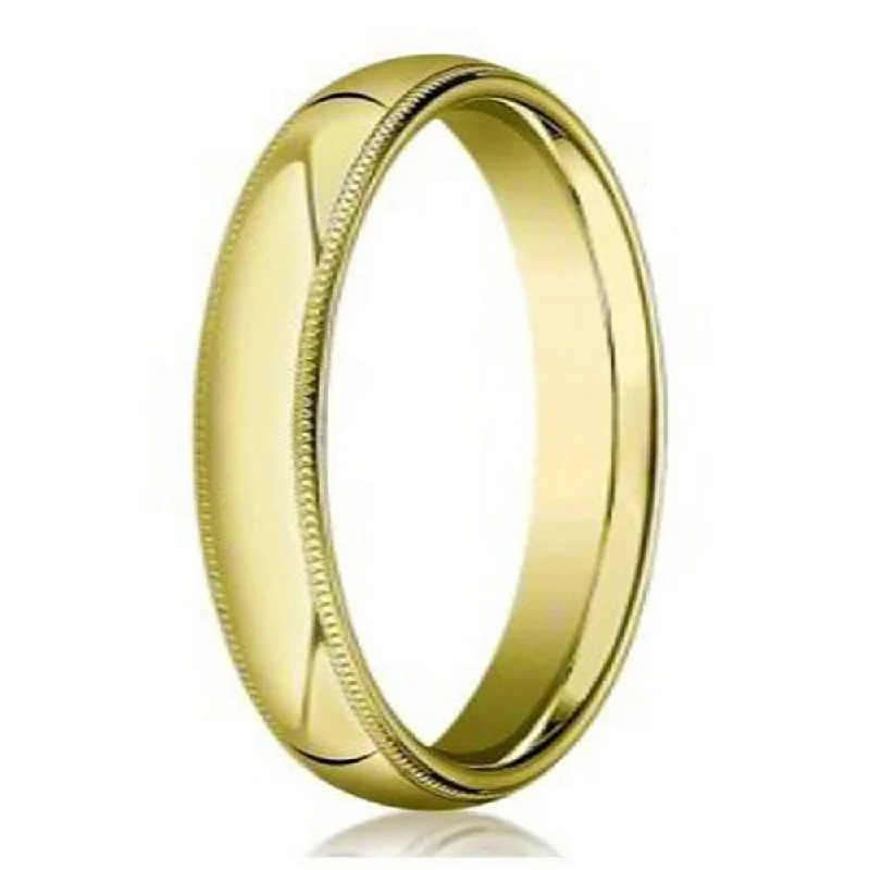 Octagonal gem rings-Designer Men's 18K Yellow Gold Wedding Ring with Milgrain | 4mm