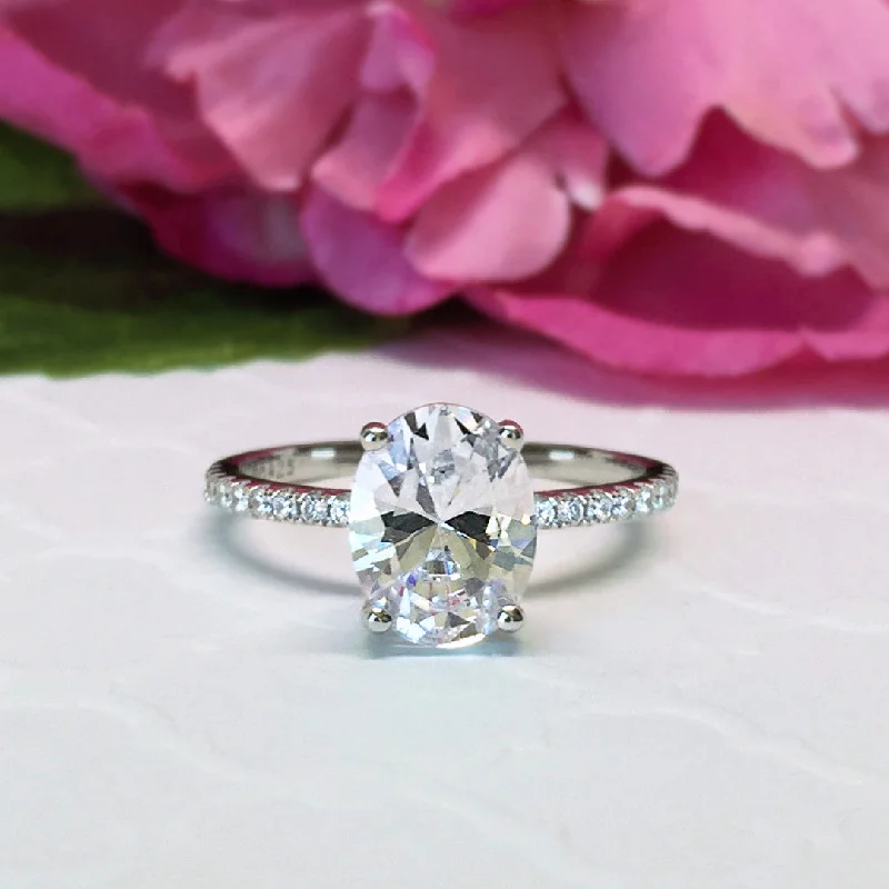 Embroidered rings-2.25 ctw Oval Accented Solitaire Ring - 10k Solid White Gold