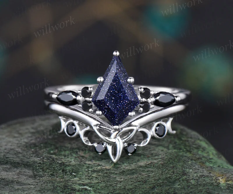 Persian tile rings-Custom order for Trinity Gingery(2pc ring set, 14k white gold)