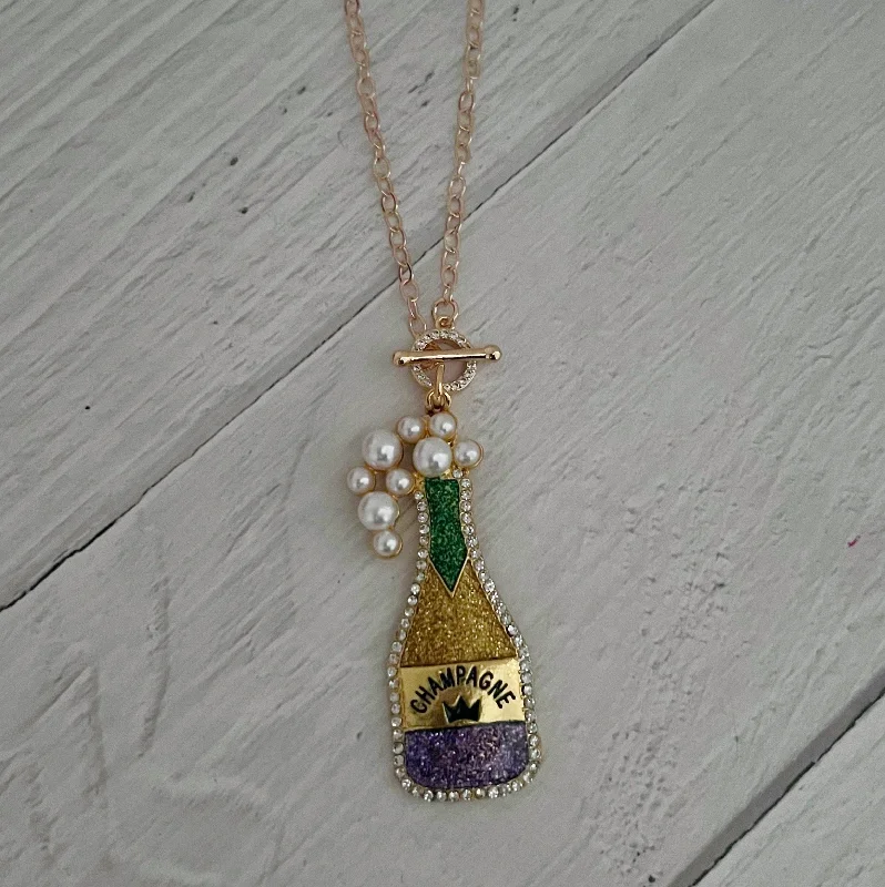 Swinging gem necklaces-Mardi Gras Champagne Toggle Necklace