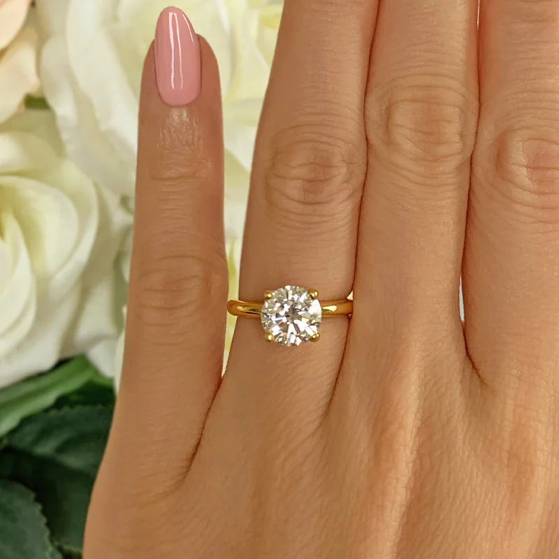 Leaf carved rings-2 ct Classic V Style 4 Prong Solitaire Ring - Yellow GP