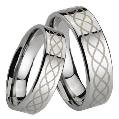 Regency style rings-Polished Tungsten Ring with Lasered Scroll Design-7mm