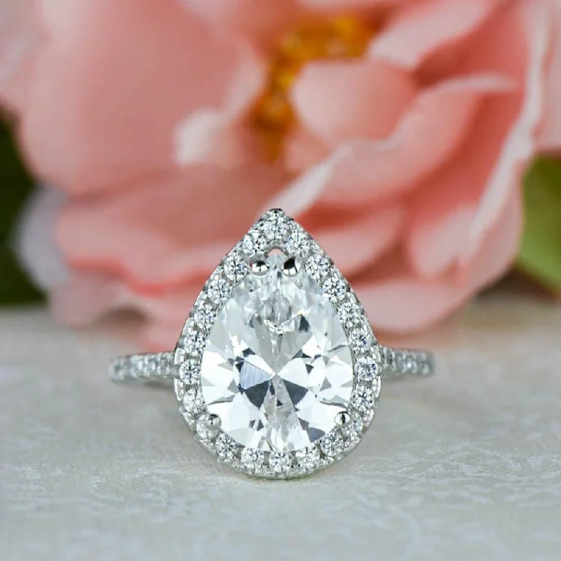 Charm eye rings-3.5 ctw Pear Halo Ring - 40% Final Sale