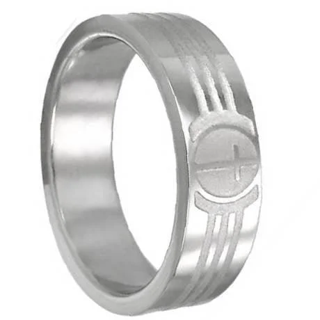 Clear quartz rings-Men's Titanium Lasered Cross Ring with Flat Face and Polished Finish | 8mm