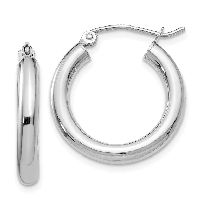 Vintage flair earrings-3mm, 14k White Gold Classic Round Hoop Earrings, 20mm (3/4 Inch)