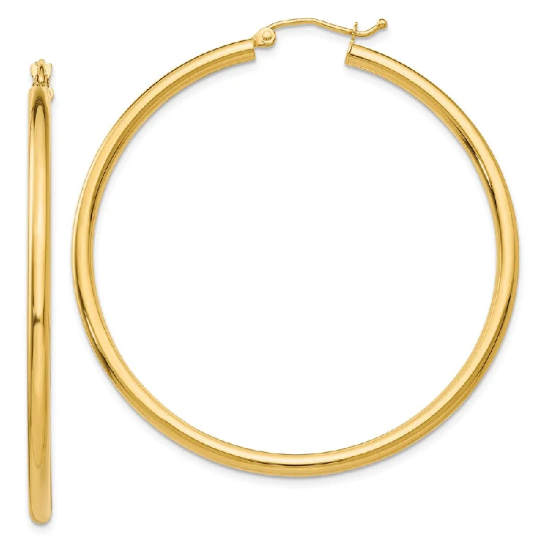 Thick hoop earrings-2.5mm x 50mm 14k Yellow Gold Classic Round Hoop Earrings