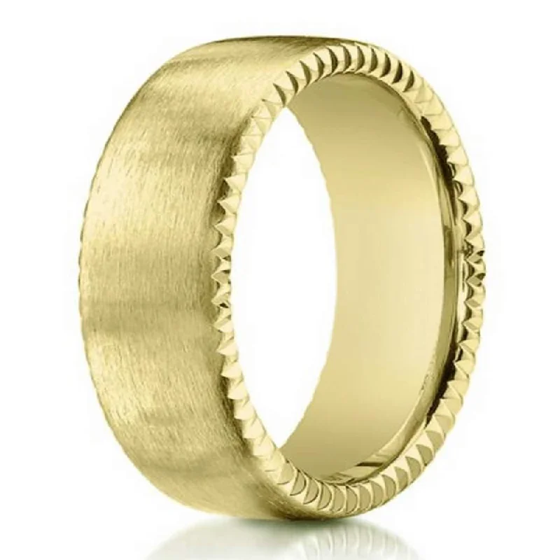 Woven motif rings-18K Yellow Gold Designer Men's Ring with Rivet Coin Edges | 7.5mm