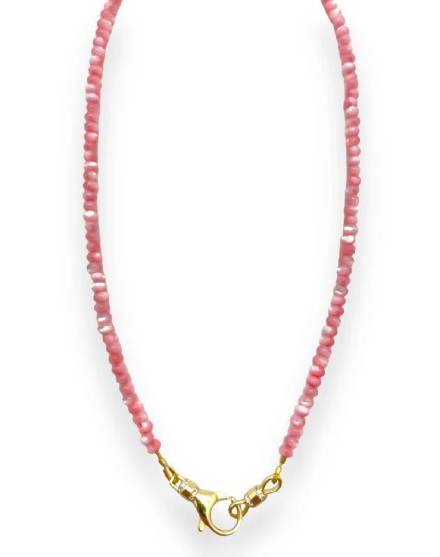 Broad bib necklaces-Pink Mother of Pearl Beaded Necklace