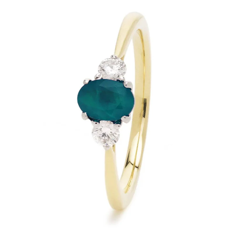 Sleek clasp rings-Emerald and Diamond Three Stone Ring