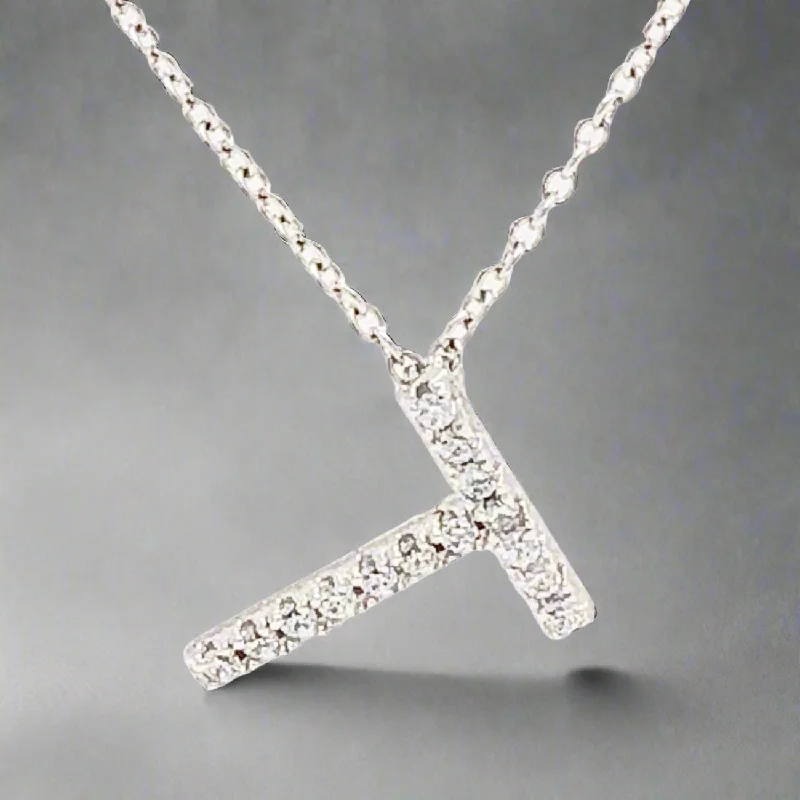 Infinity twist necklaces-SS "T" Diagonal CZ Necklace with 16" Chain