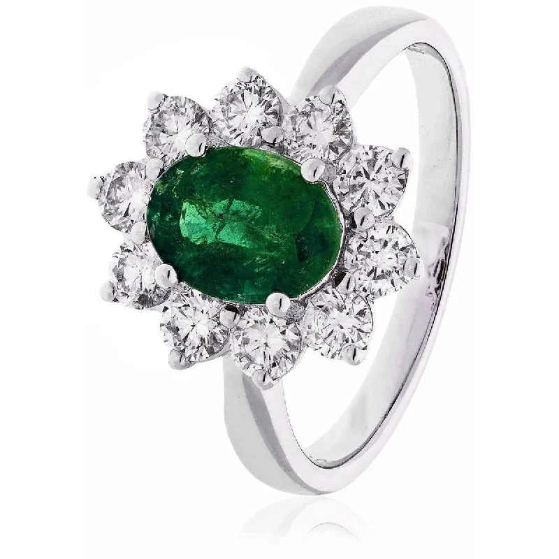 Coiled wire rings-Oval Emerald with Diamond Cluster Ring