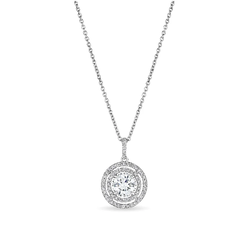 Planetary sign necklaces-Round Cut Diamond Pendant with Double Halo, 2 CT