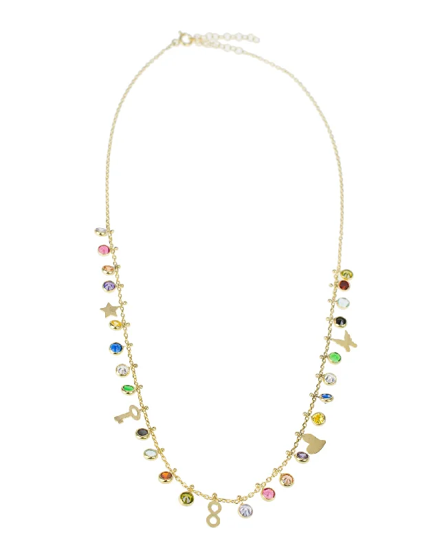 Dual-metal necklaces-Rainbow CZ Charm Necklace