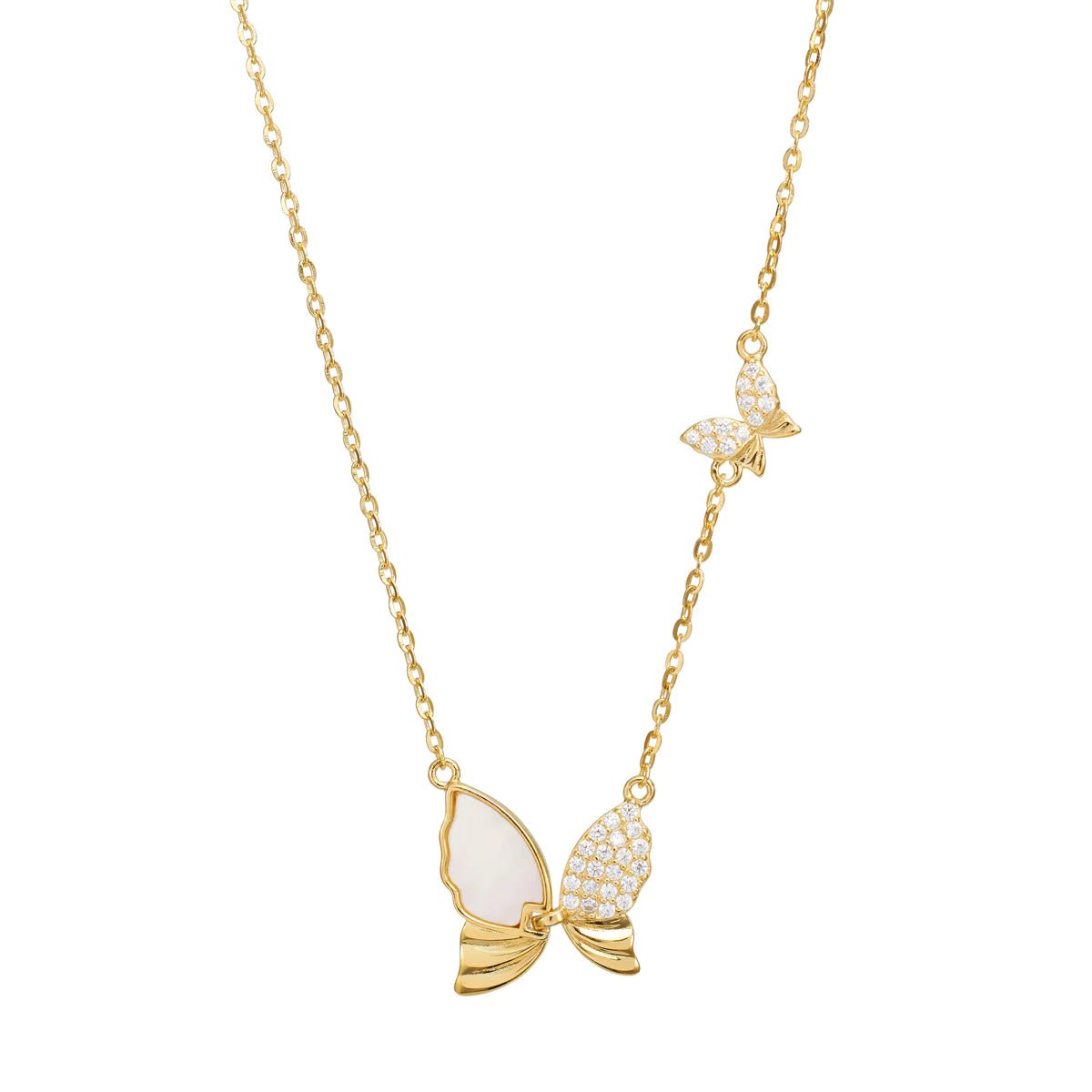 Citrine drop necklaces-YGP Sterling CZ and MOP Double Butterfly Necklace