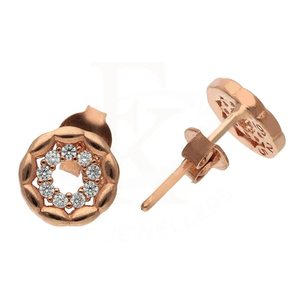 Wicker style earrings-Sterling Silver 925 Rose Gold Plated Round Stud Earrings - FKJERNSL2504