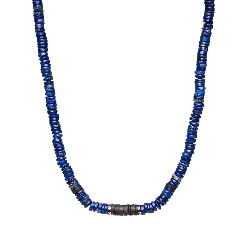 Knotted tassel necklaces-Dezso 18k Classic Lapis & Coco Shell Puka Necklace, 5mm