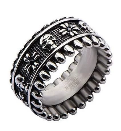 Woven bead rings-Stainless Steel Bullet Edging Skull Ring-18mm