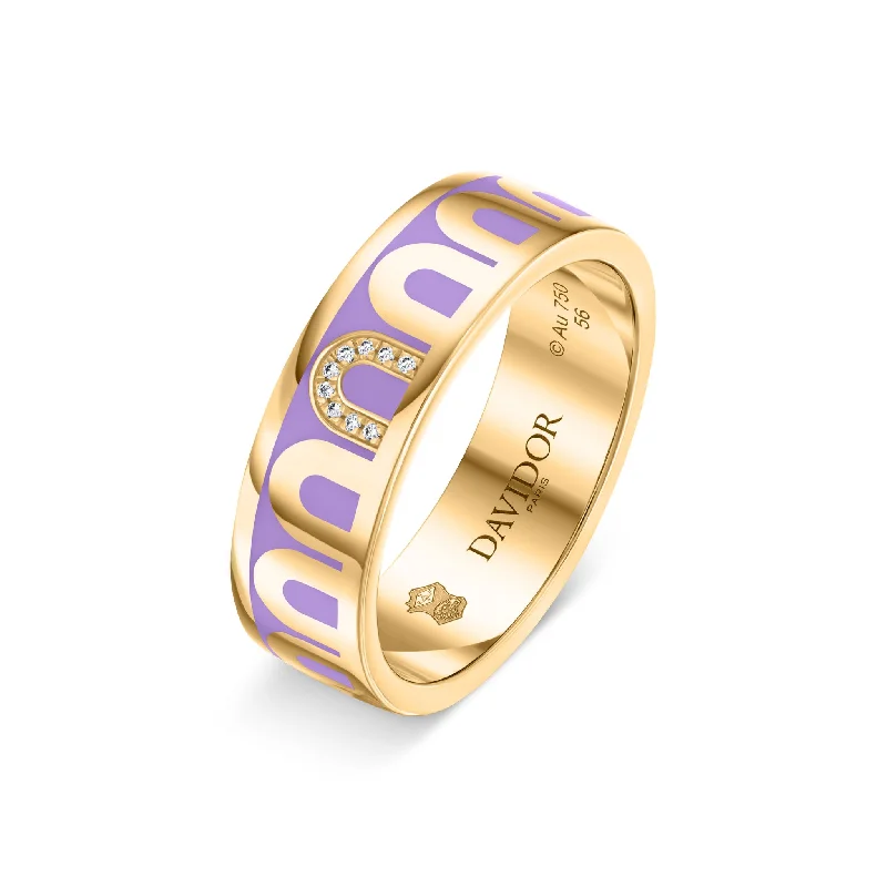 Grain wood rings-L’Arc de DAVIDOR Ring MM, 18k Yellow Gold with Lavande Lacquered Ceramic and Porta Simple Diamonds