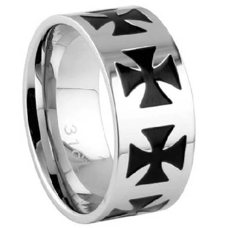 Linked loop rings-Stainless Steel Iron Cross Ring-10mm