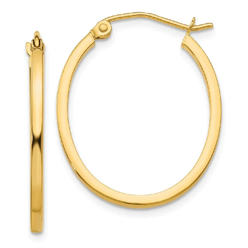 Angled drop earrings-1.5mm x 26mm Polished 14k Yellow Gold Square Tube Oval Hoop Earrings