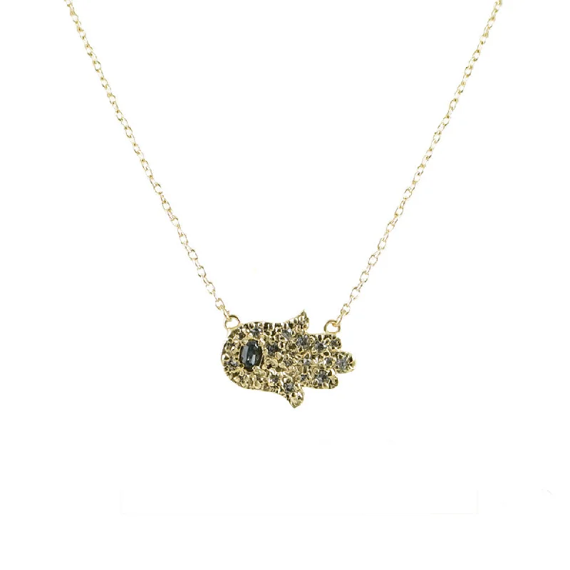 Shimmering druzy necklaces-GOLD HORIZONTAL HAMSA NECKLACE