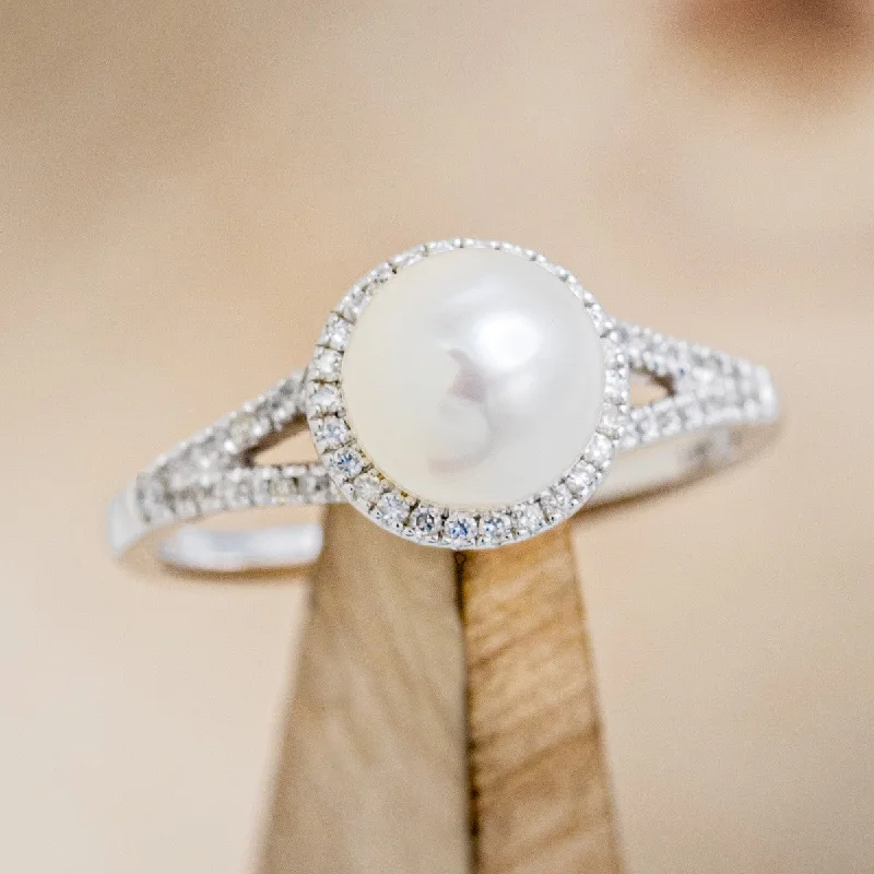 Shining diamond rings-"AURA" - BIRTHSTONE RING WITH A PEARL CENTER STONE & DIAMOND ACCENTS