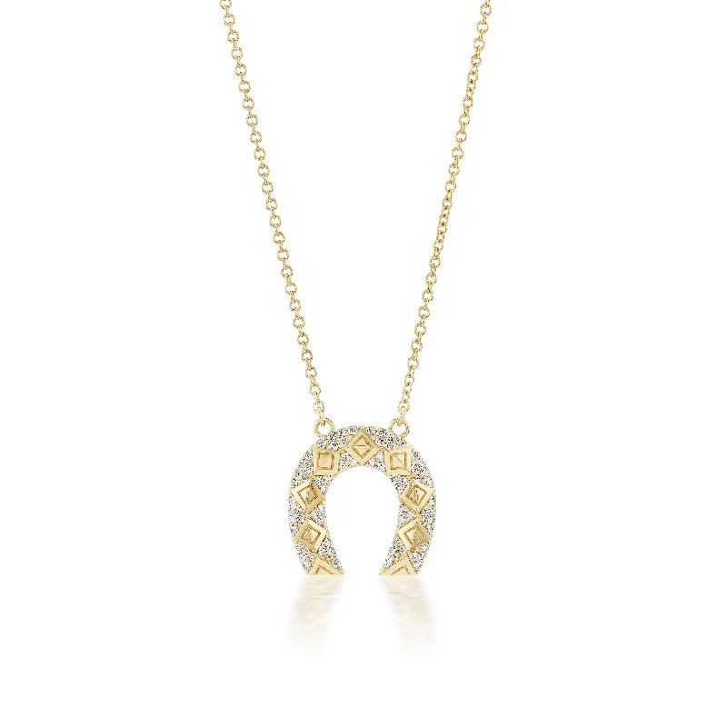 Infinity twist necklaces-Harwell Godfrey 18k Mini Horseshoe Necklace w/ Diamonds- 16"-18"