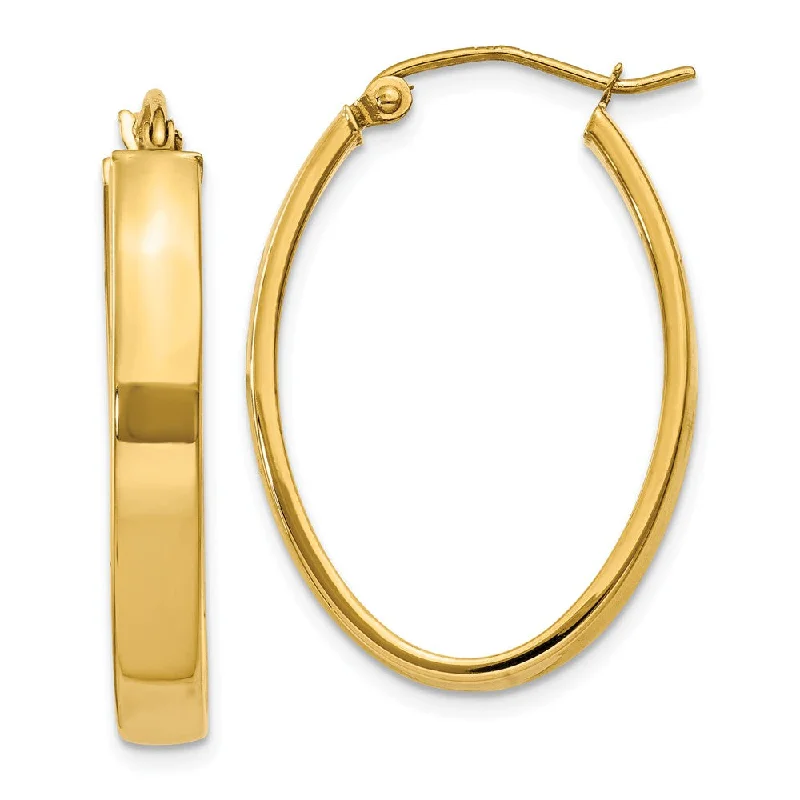 Tiered drop earrings-4mm x 30mm Polished 14k Yellow Gold Rectangular Tube Oval Hoops