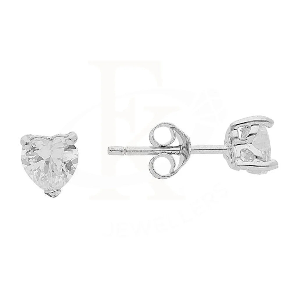 Curved art earrings-Sterling Silver 925 Heart White Solitaire Stud Earrings - FKJERNSL1796