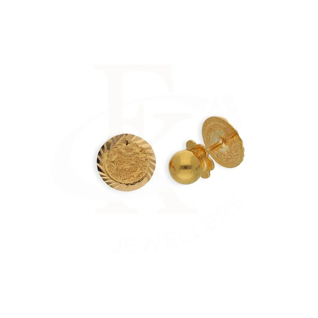 Cord tassel earrings-Gold Coin Shaped Stud Earrings 21KT - FKJERN21K2273