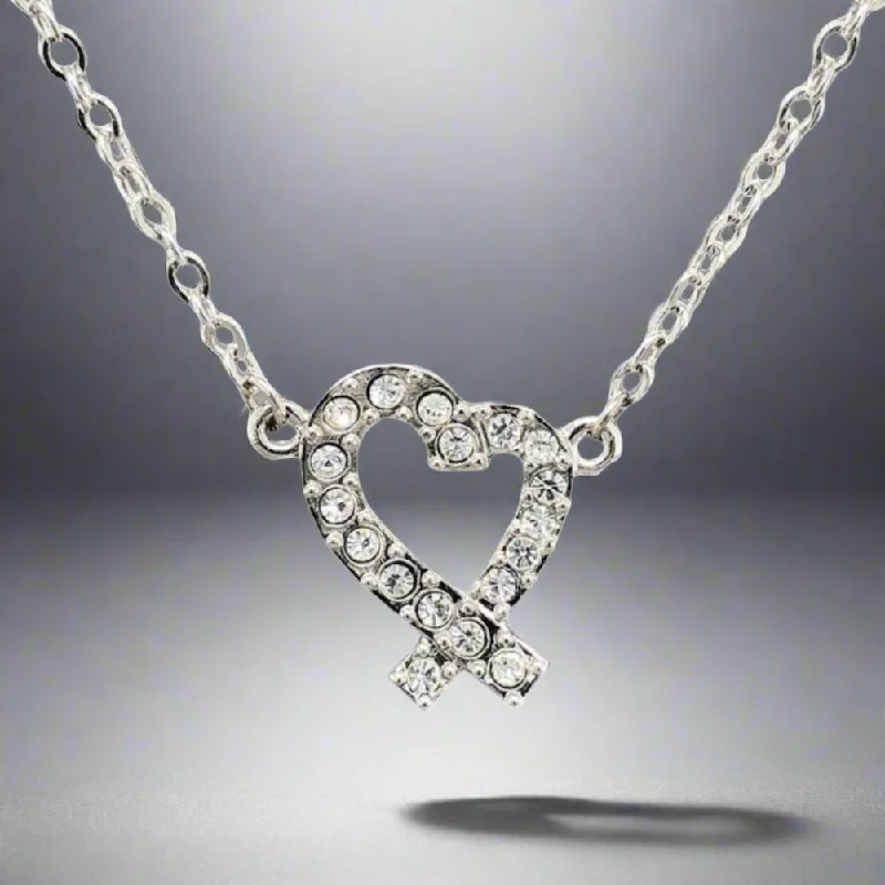 Clean-line necklaces-SS Plated CZ Heart Necklace