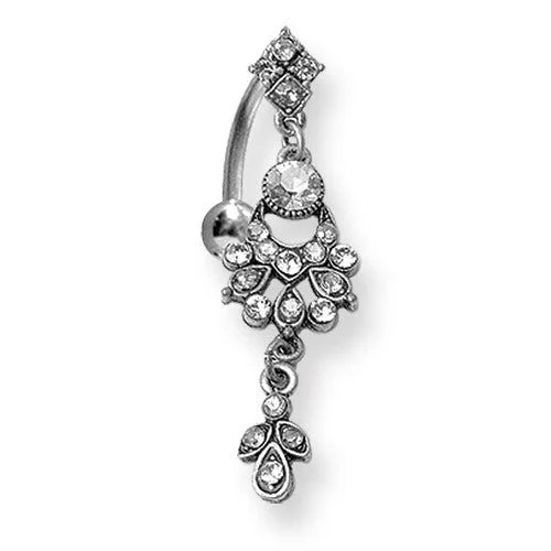 Polished clay rings-Surgical Stainless Steel Fancy Top Crystal 14g Belly Naval Ring