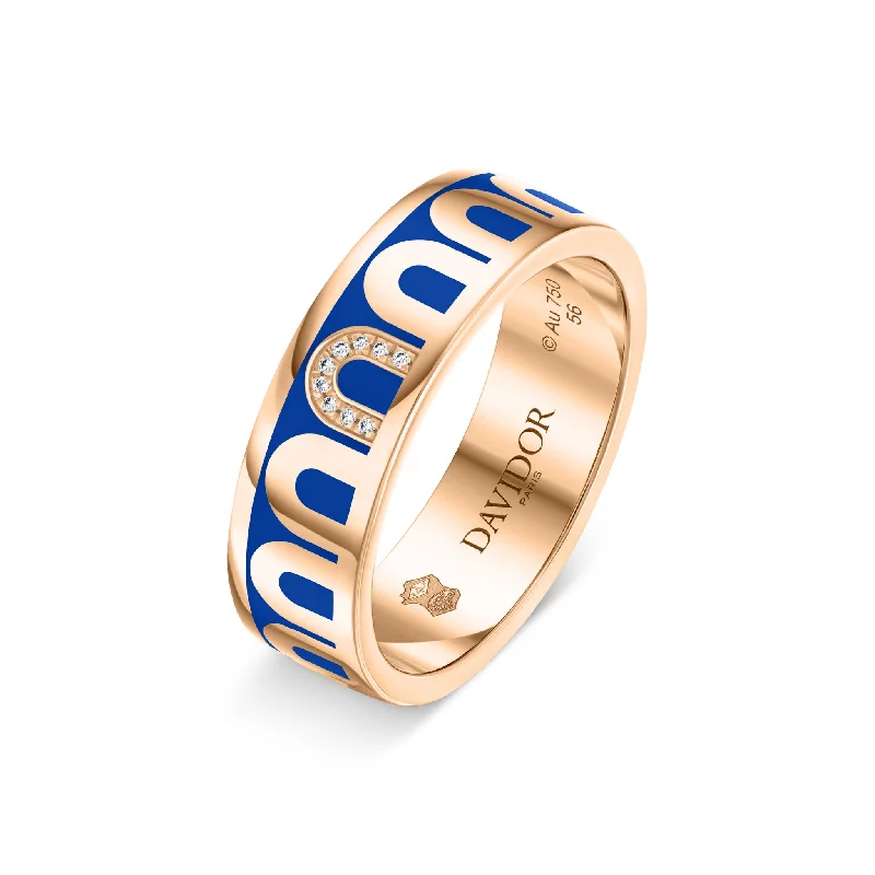 Knotted edge rings-L’Arc de DAVIDOR Ring MM, 18k Rose Gold with Riviera Lacquered Ceramic and Porta Simple Diamonds