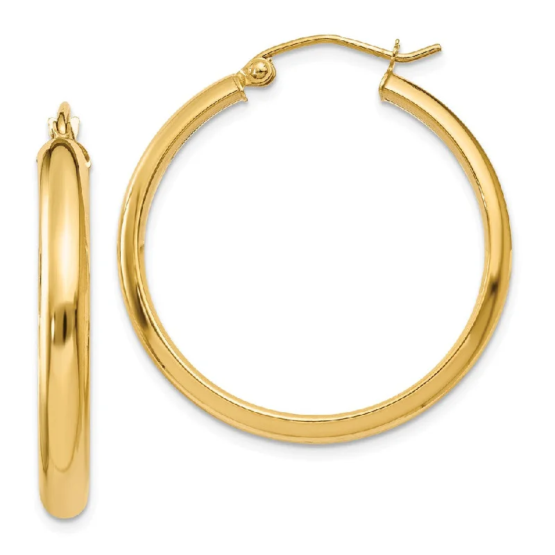 Shimmering stone earrings-3.75mm x 30mm Polished 14k Yellow Gold Domed Round Tube Hoop Earrings