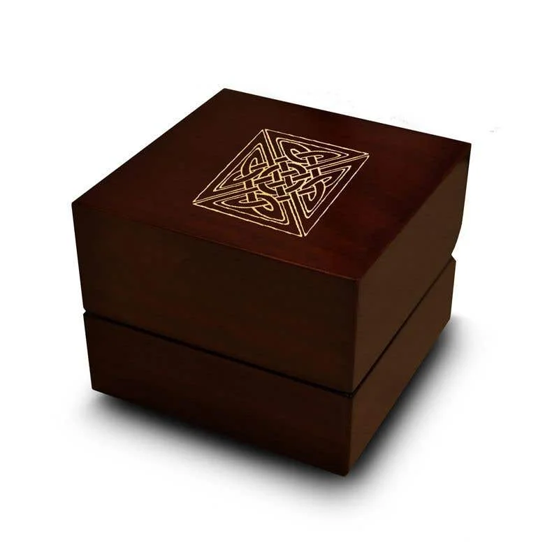 Broad geometric rings-Detailed Celtic Knot Engraved Wood Ring Box Chocolate Dark Wood Personalized Wooden Wedding Ring Box