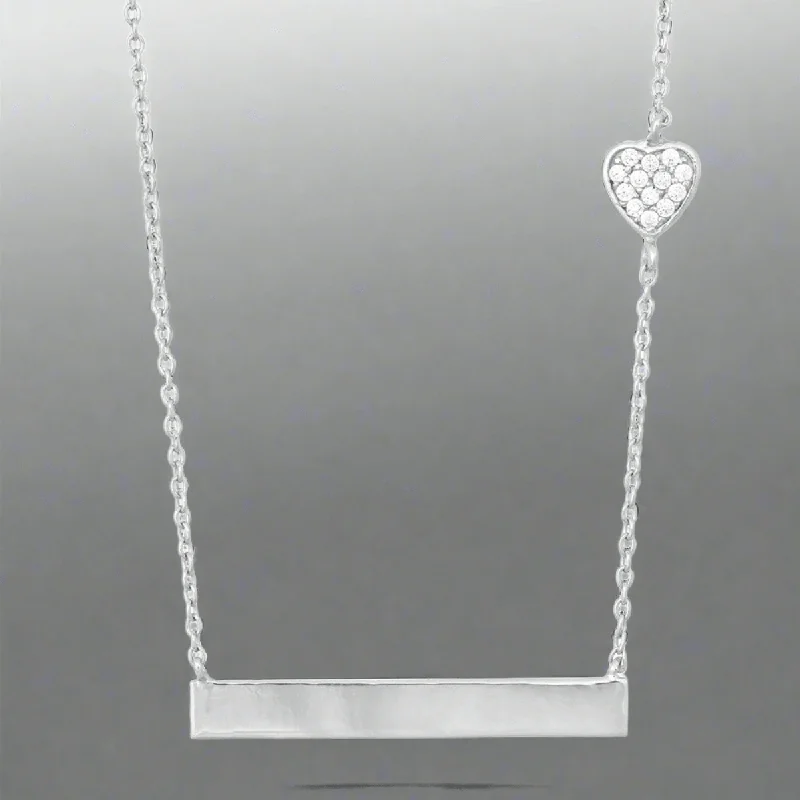 Morganite necklaces-SS Bar Necklace with CZ Heart